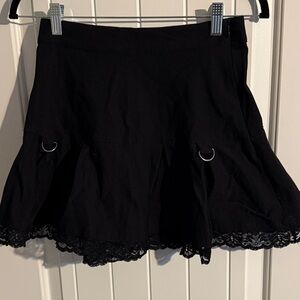 Killstar Kihilist Asymmetrical Black Lace Trim Skater Skirt Size S